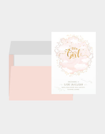 Vasari | Birth Announcement Invitation Cards "Its a Girl" Pink Clouds Design