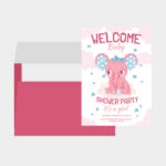 Vasari | Birth Announcement Invitation Cards "Its a Girl" Baby Elephant Design