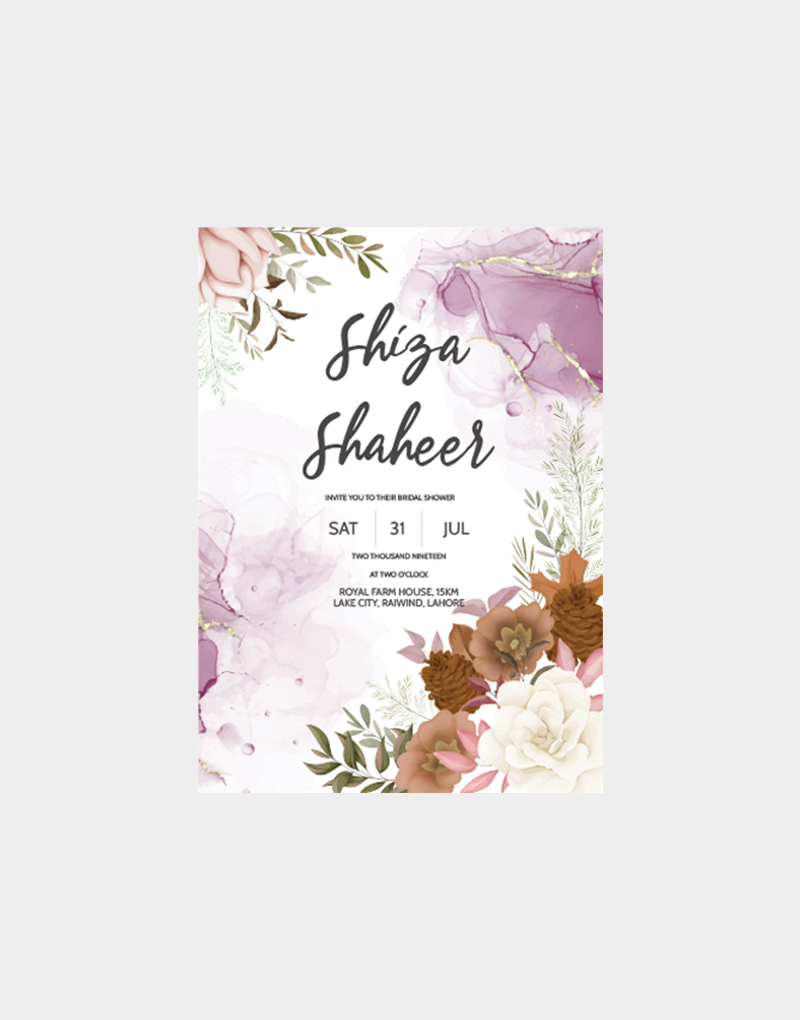 Vasari | Bridal Shower Invitation Cards Purple Flowers Design