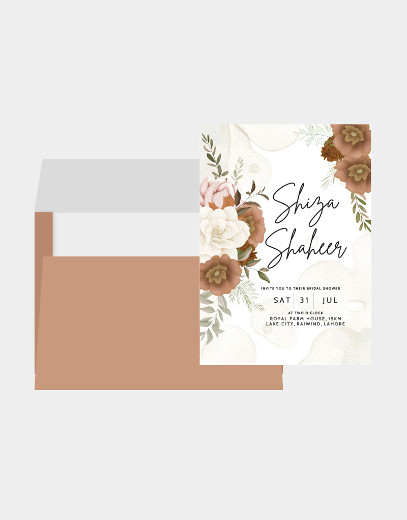 Vasari | Bridal Shower Invitation Cards Brown Flowers Design