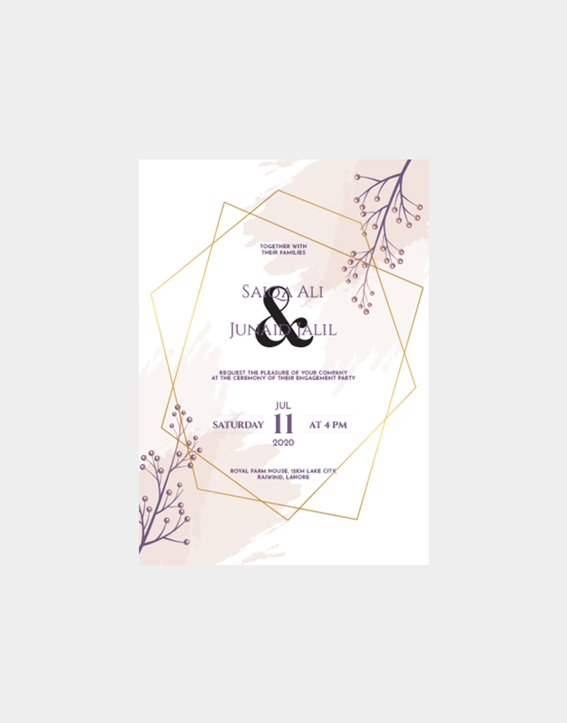 Vasari | Engagement Cards Purples With Gold Lines Design