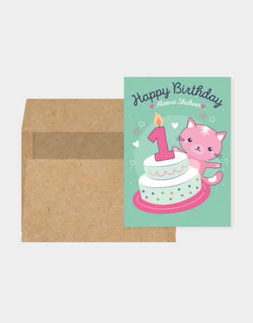 Vasari | First Birthday Invitation Card Kitty Cake Design