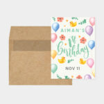 First Birthday Invitation Card Duck Flowers Design