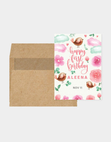 Vasari | First Birthday Invitation Card Bird Flowers Design